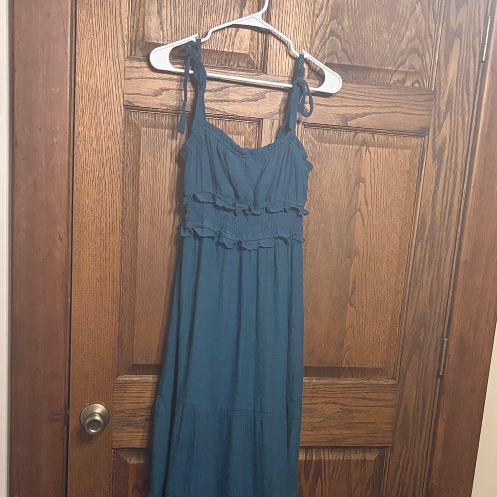 Teal Sleeveless Ruffle Dress